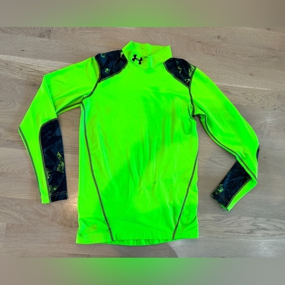 Under armour men’s fitted cold gear mock neck long sleeve neon green small - Picture 1 of 10